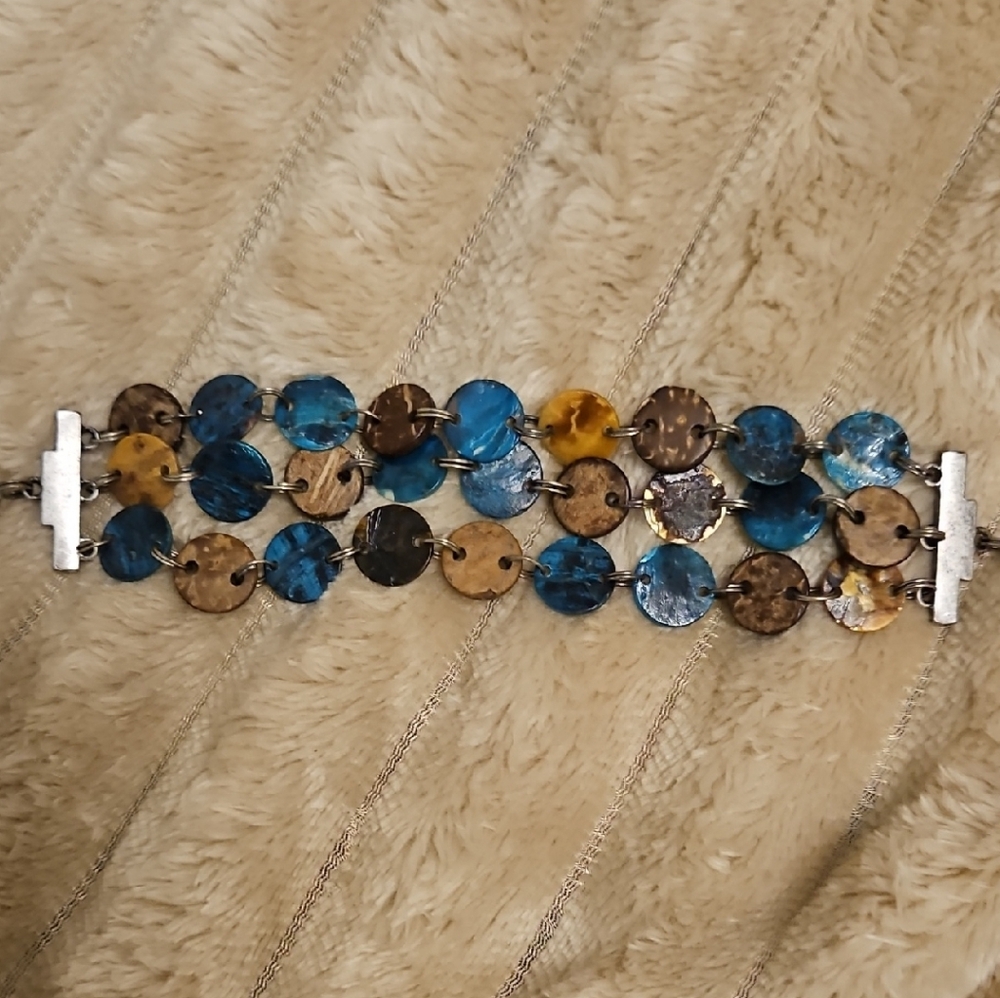 Lia Sophia Mother of Pearl And Wood Disc Bracelet
